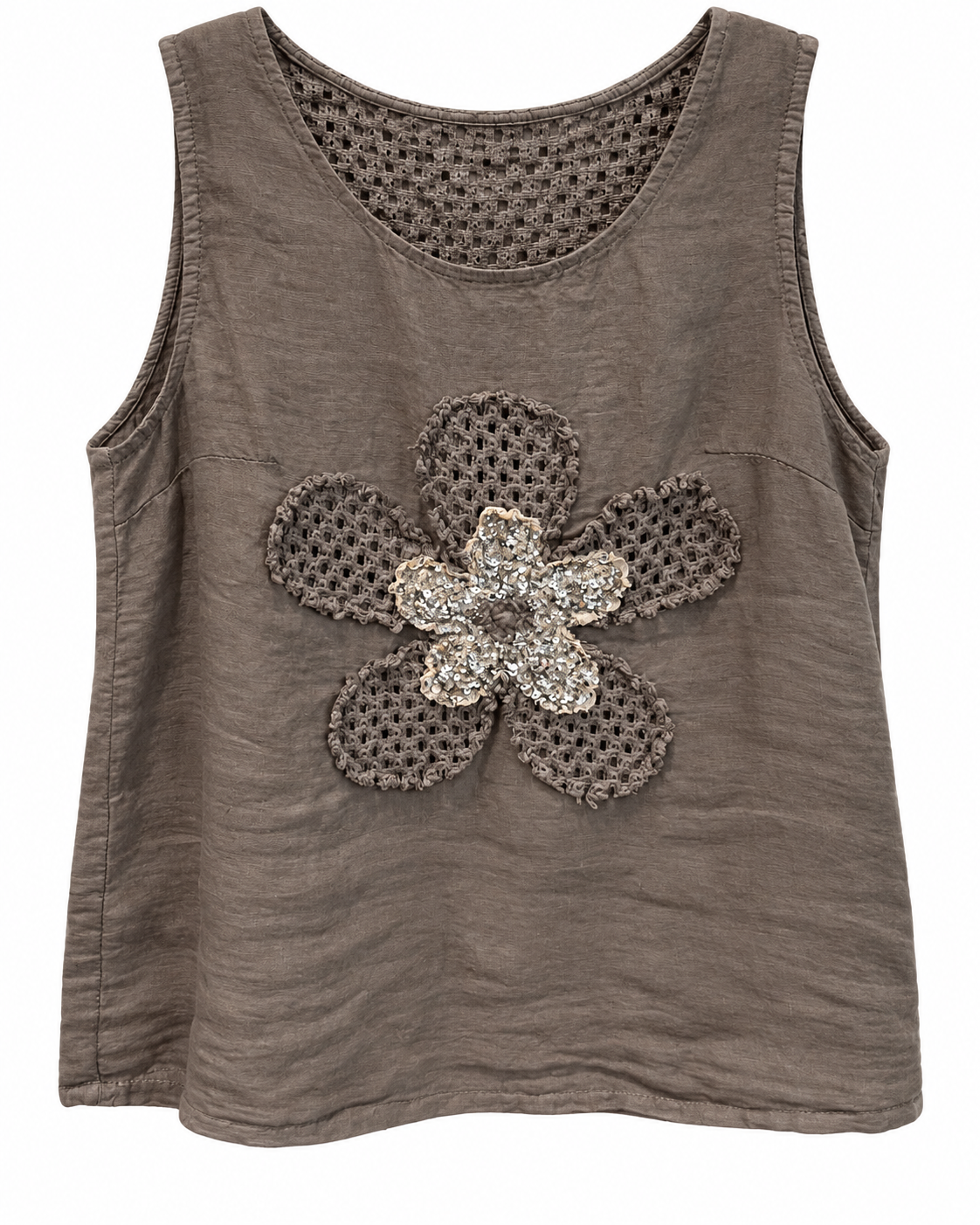 Linen Crochet Flower Top