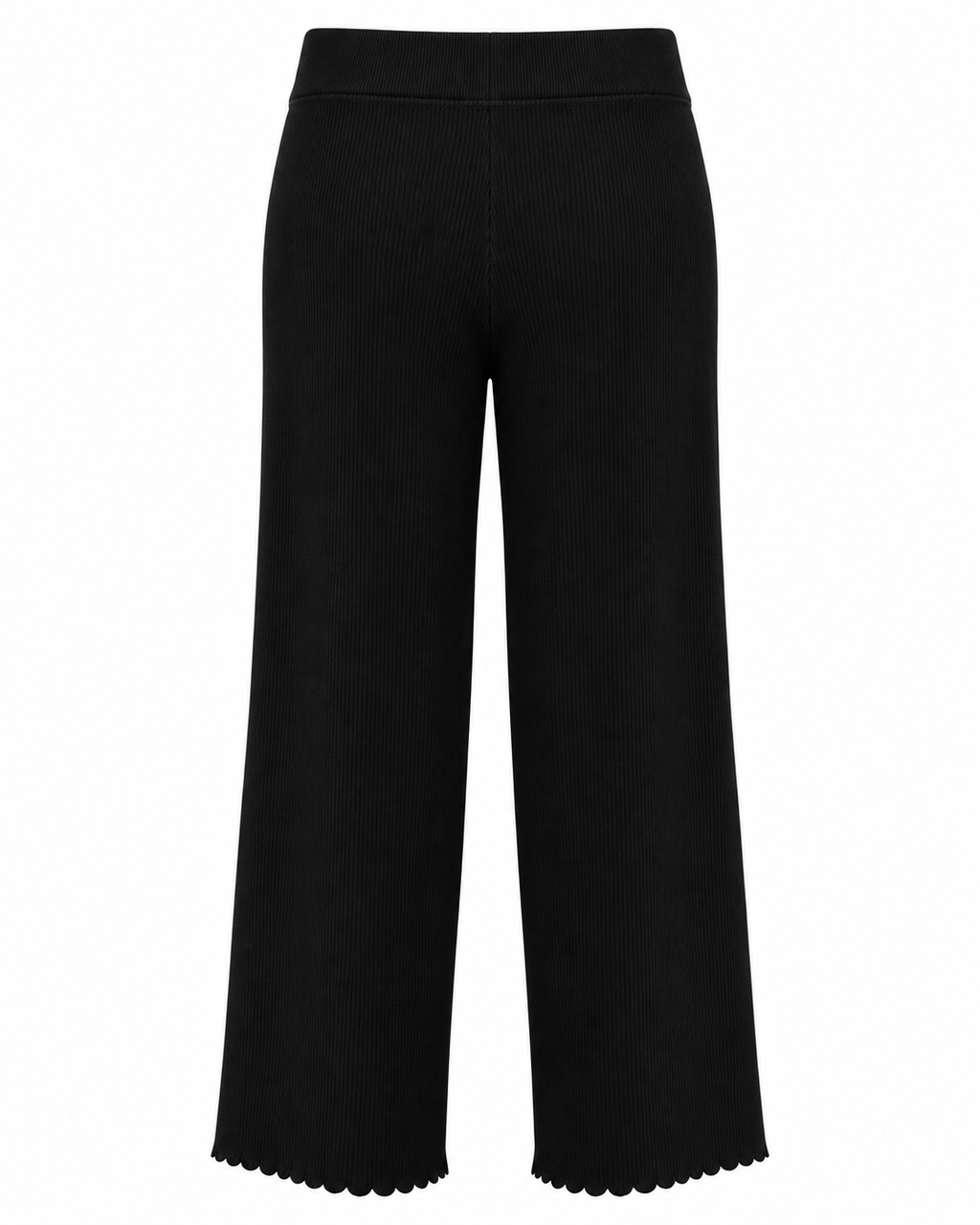 Black ribbed wide-leg trousers, back view
