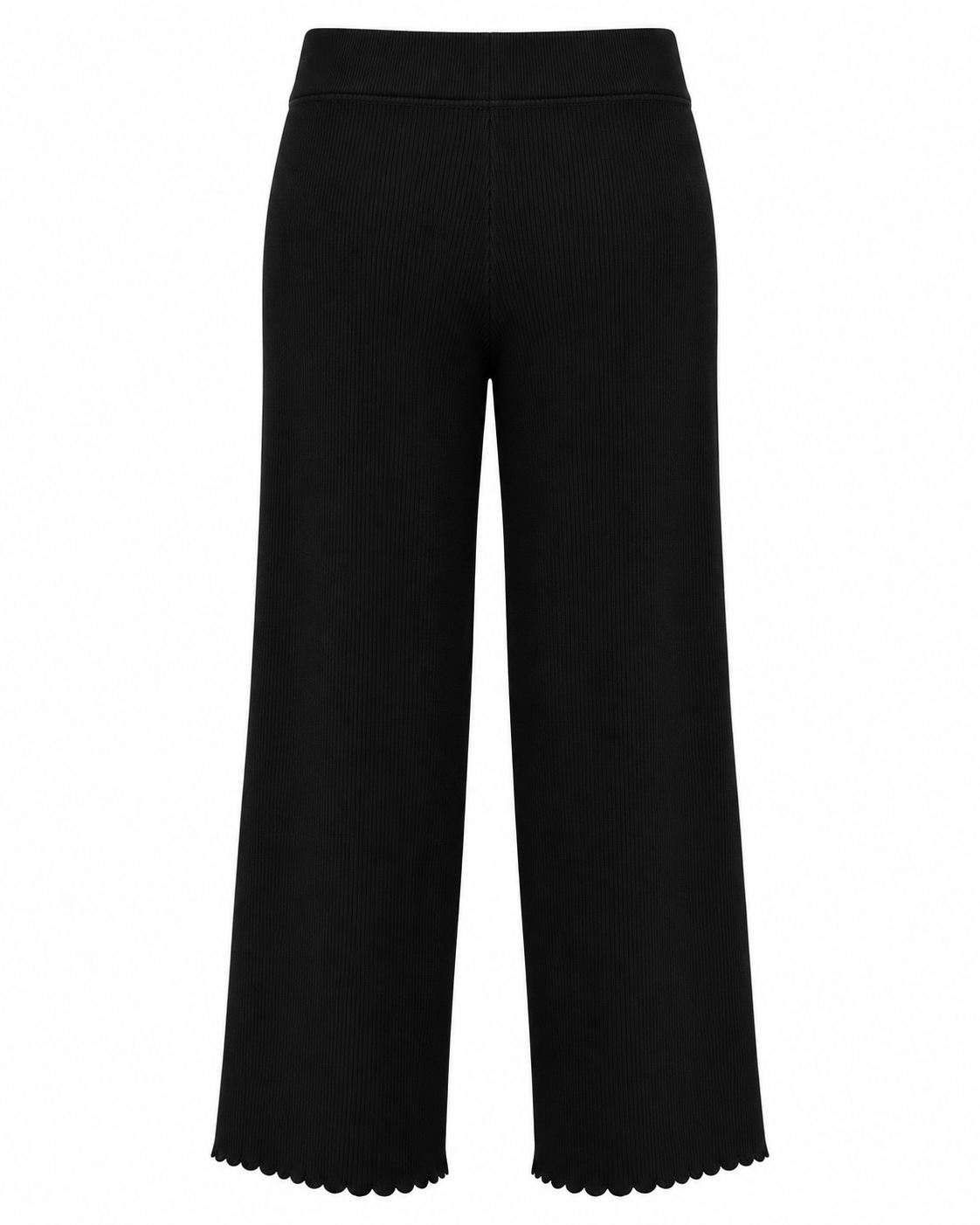 Black ribbed wide-leg trousers, back view
