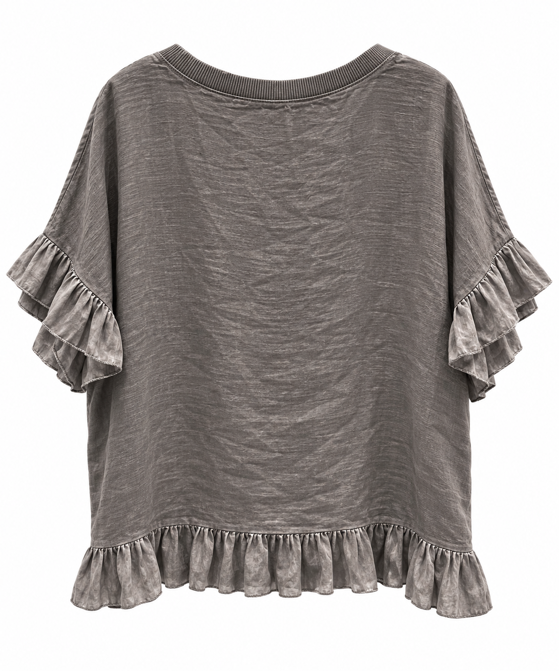 Elegant Taupe Linen Ruffle Top