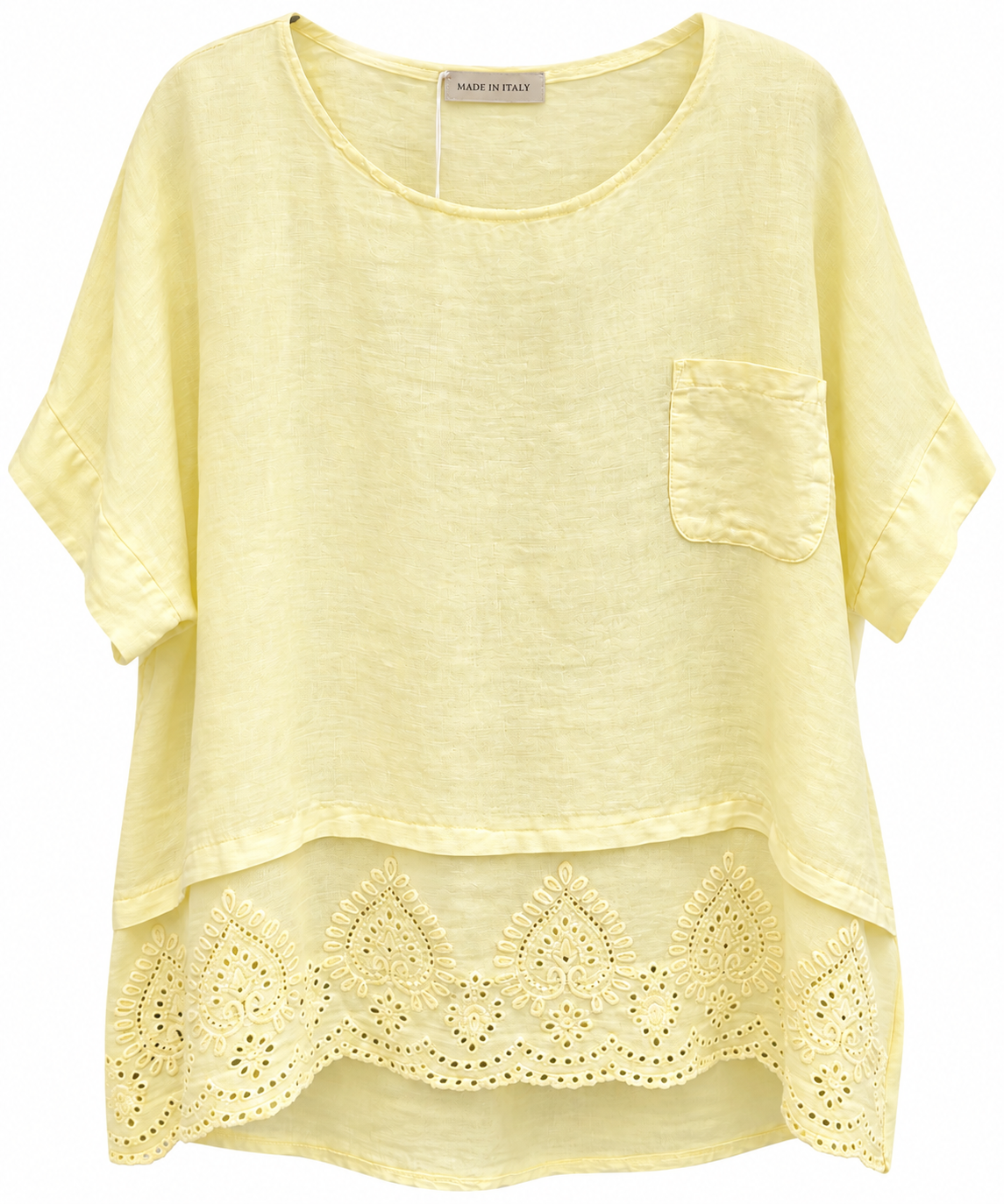 Sunshine Yellow Italian Linen Eyelet Top