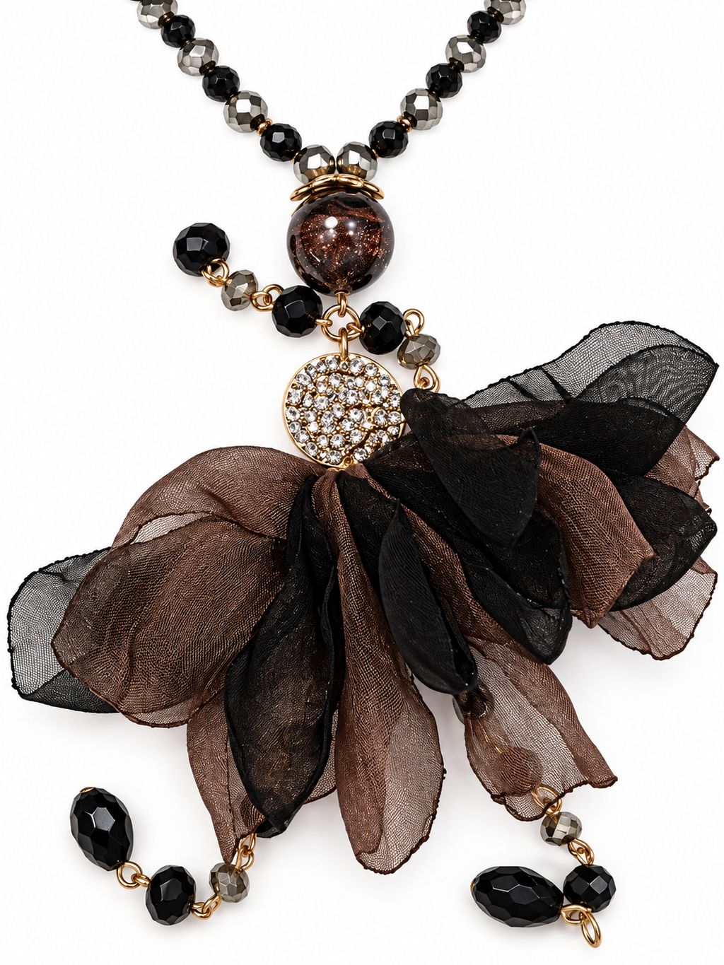 Black Organza Crystal Dancer Necklace