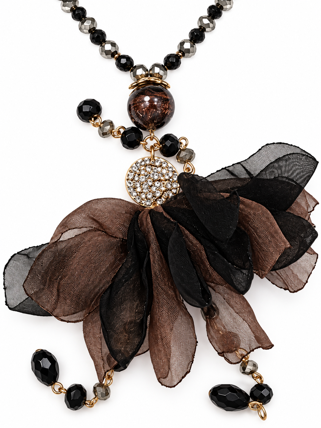 Black Organza Crystal Dancer Necklace