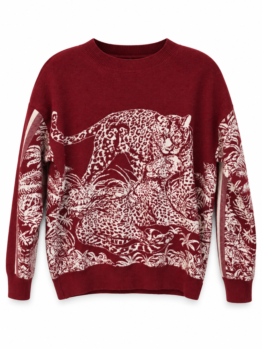 Burgundy Leopard Jacquard Knit Sweater