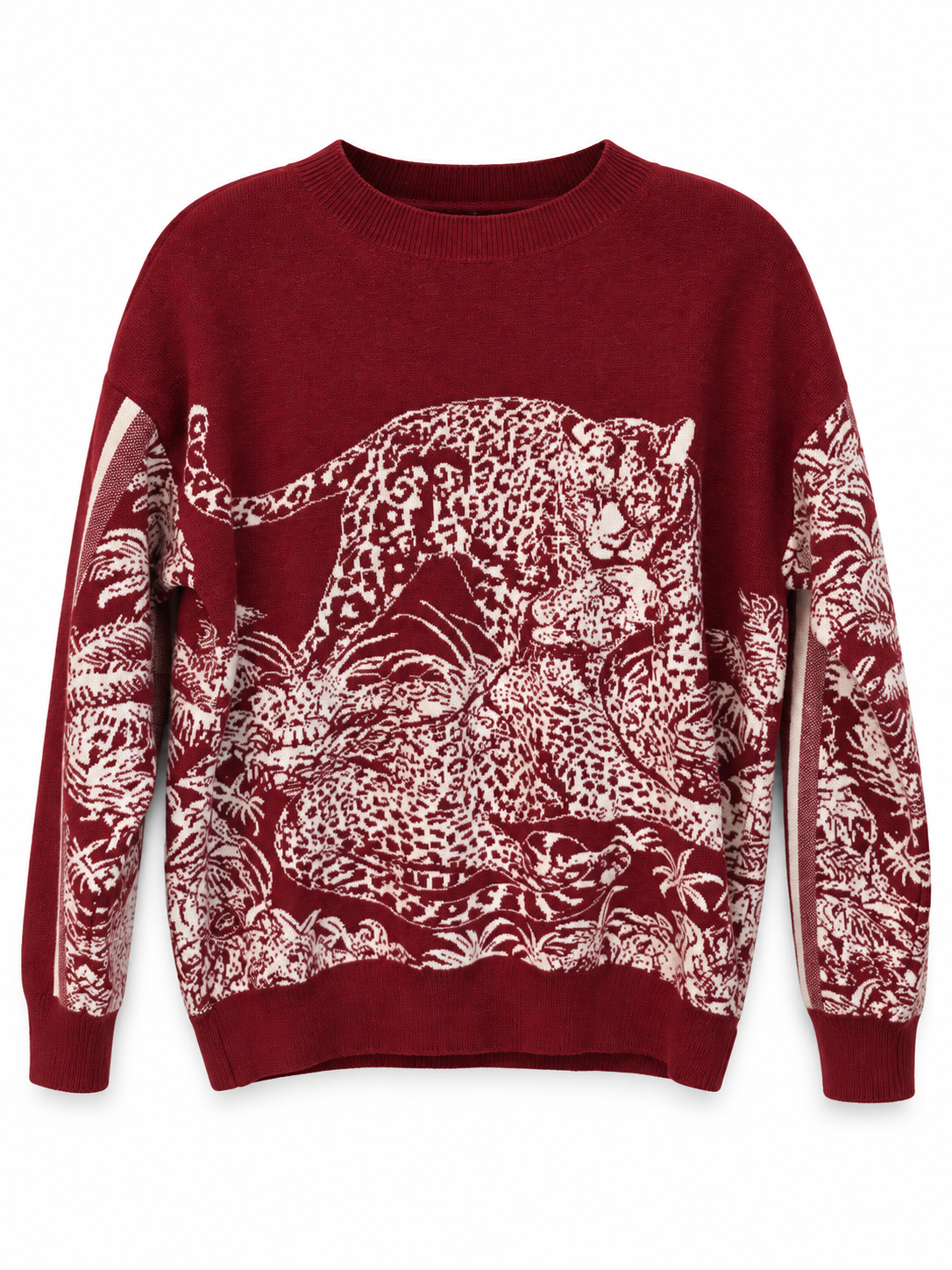 Burgundy Leopard Jacquard Knit Sweater