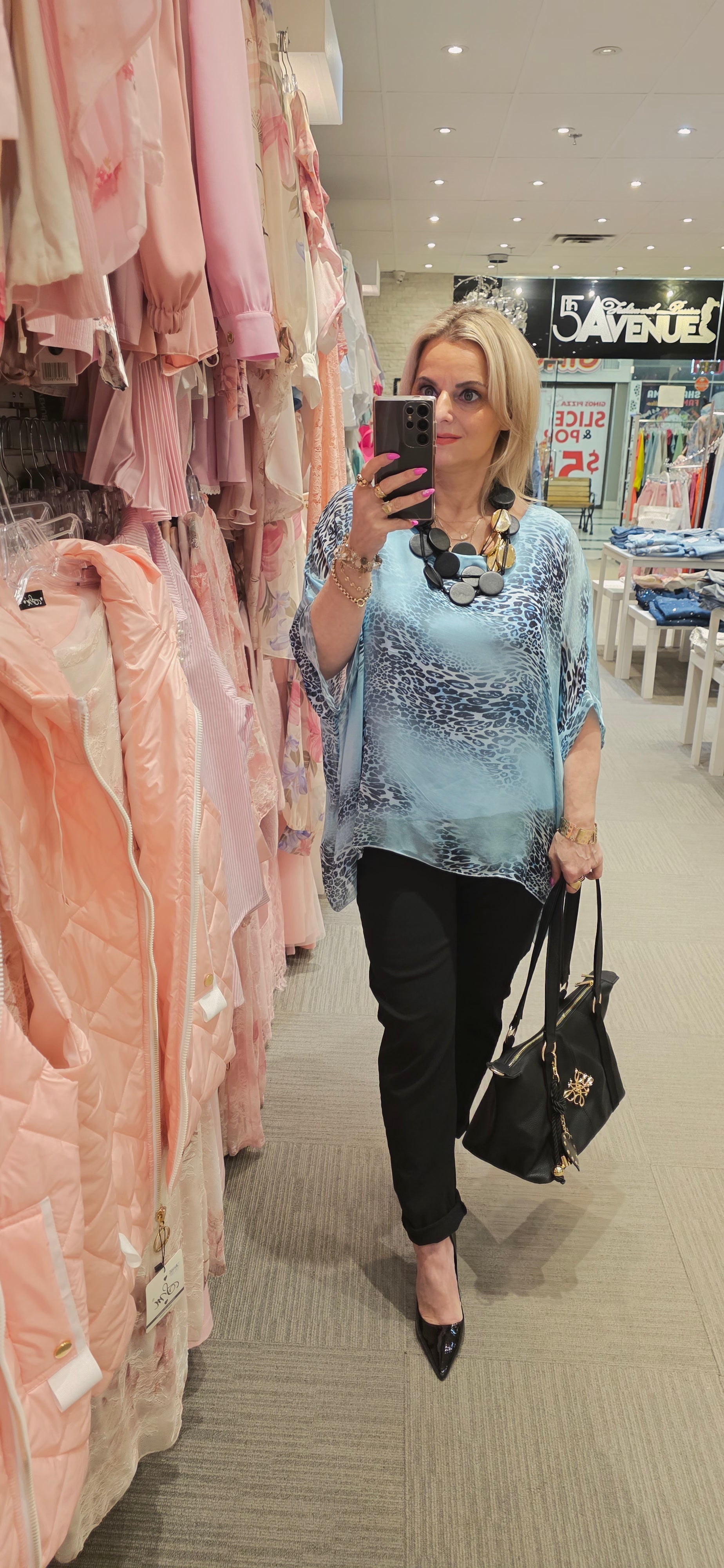 Blue Leopard Print Silky Blouse one size fits S/M/L/XL