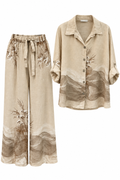 Elegant Beige Botanical Linen Co-Ord Set