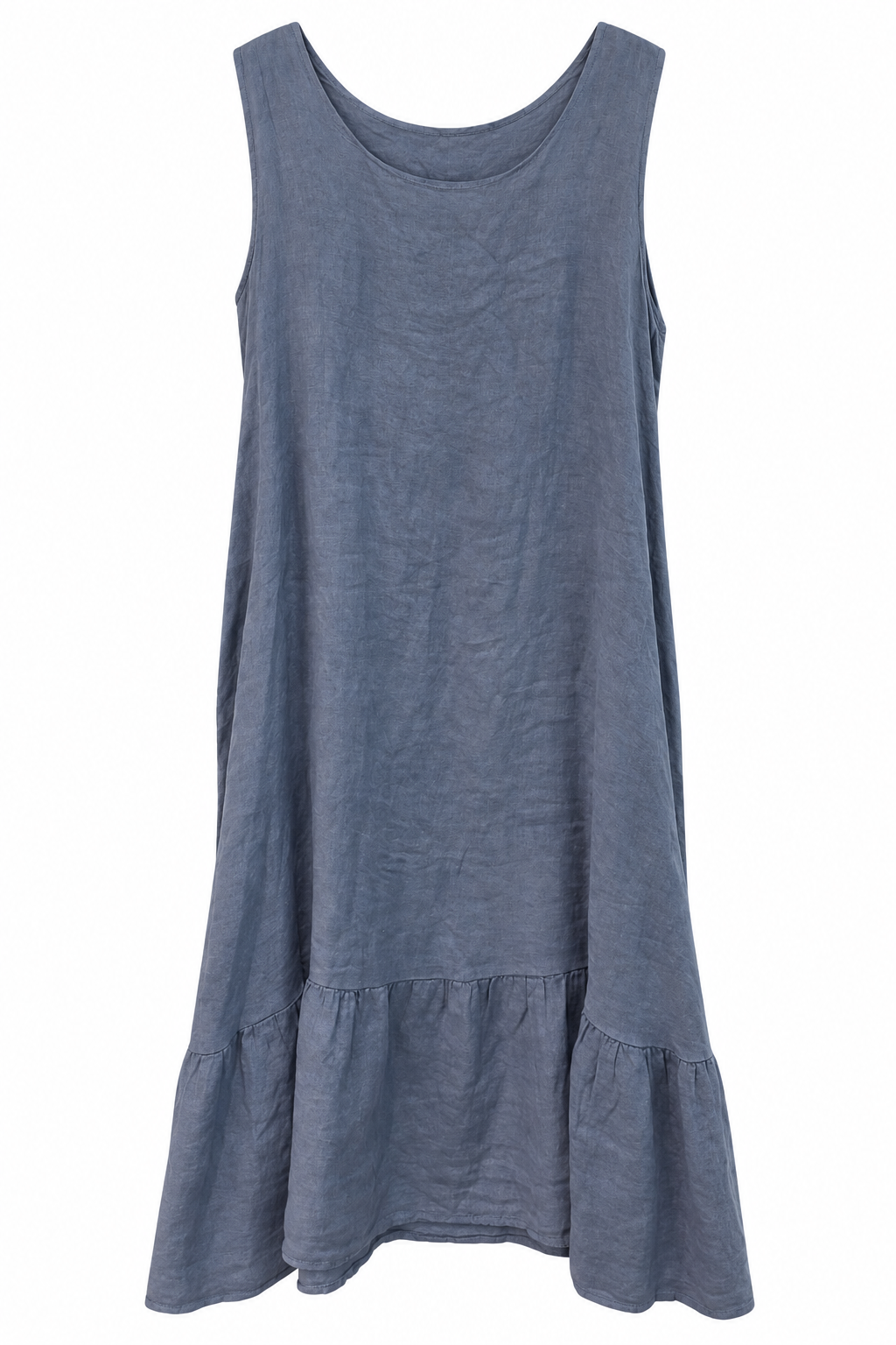Blue Linen Ruffle Hem Dress