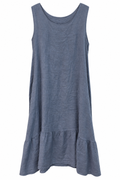 Blue Linen Ruffle Hem Dress