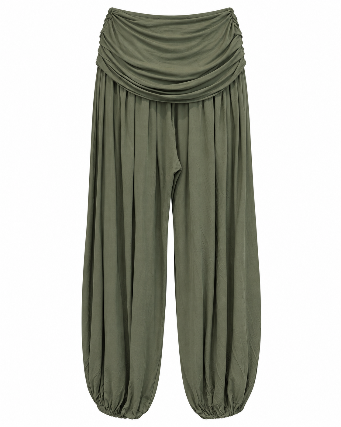 Olive Draped Waist Harem Pants