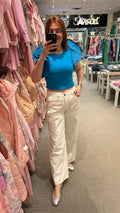 Blue Cropped Puff-Sleeve Blouse one size fits S/M