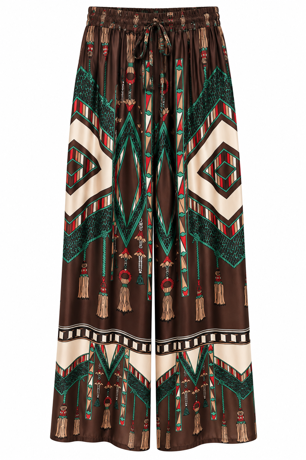 Bohemian Tassel Print Wide-Leg Pants & Blouse Set