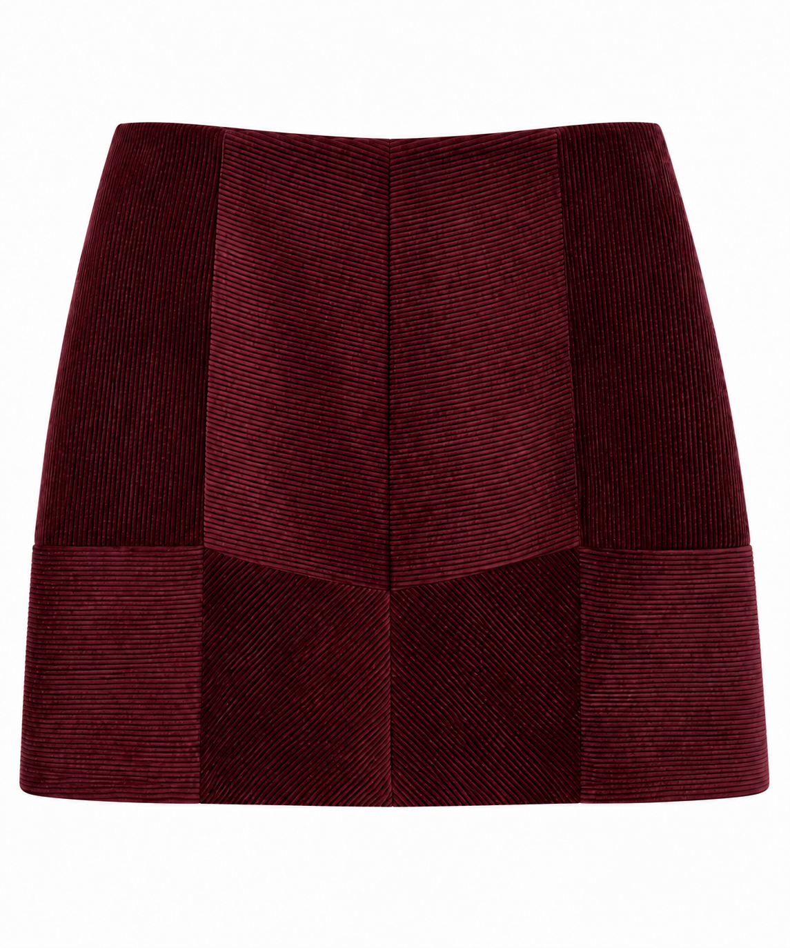 Burgundy corduroy mini skirt front view