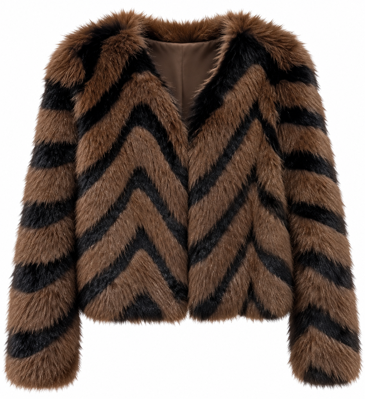 Brown Chevron Faux Fur Jacket