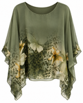 Olive Floral Leopard-Print Drape Blouse
