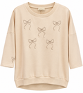 Beige Bow-Embroidered Sweatshirt