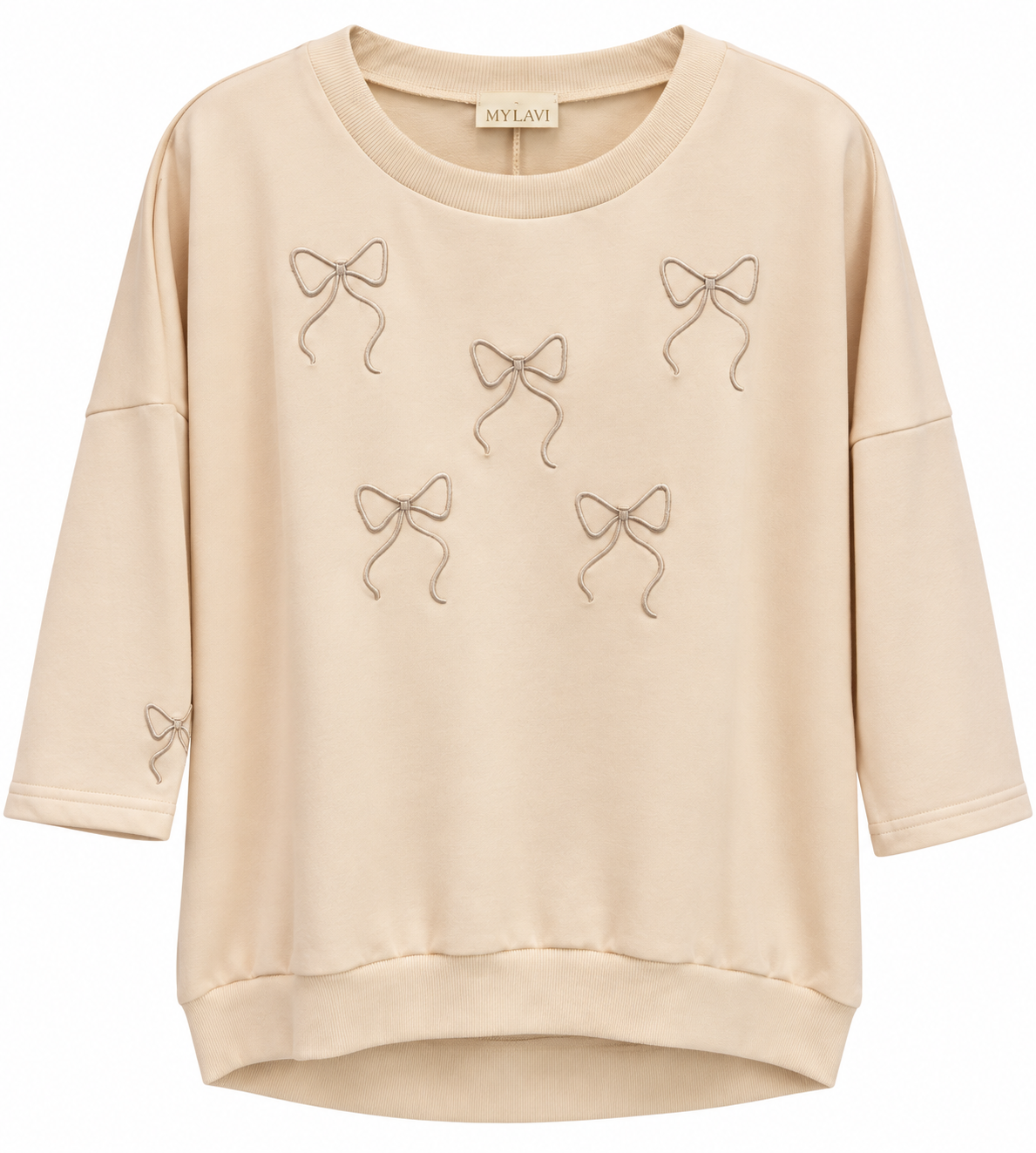 Beige Bow-Embroidered Sweatshirt