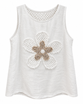 Ivory Linen Floral Sequin Tank