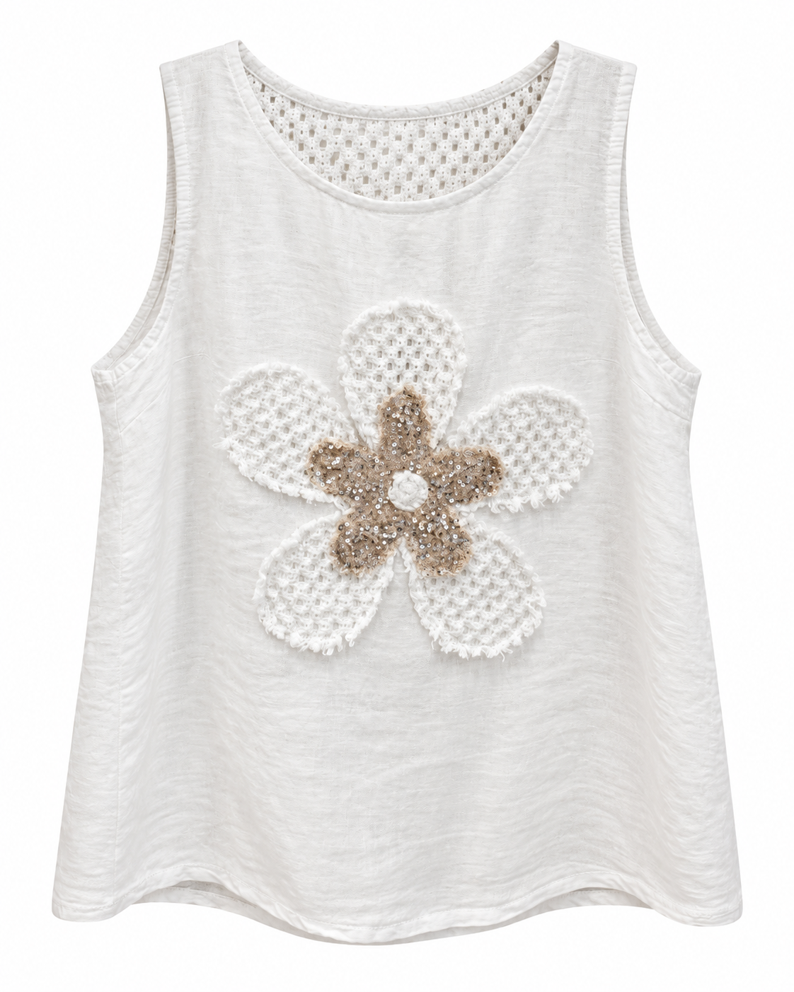Ivory Linen Floral Sequin Tank