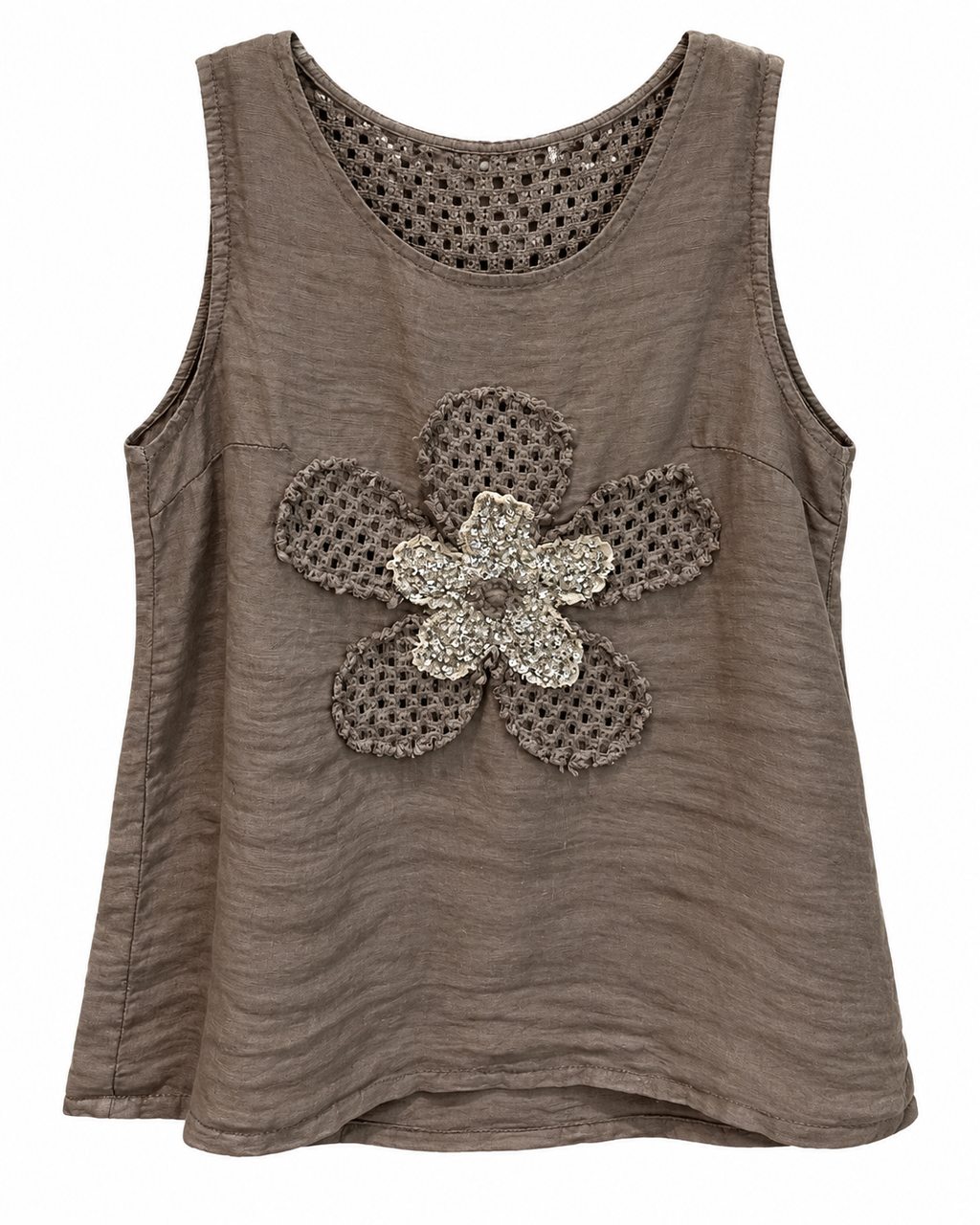 Linen Crochet Flower Top