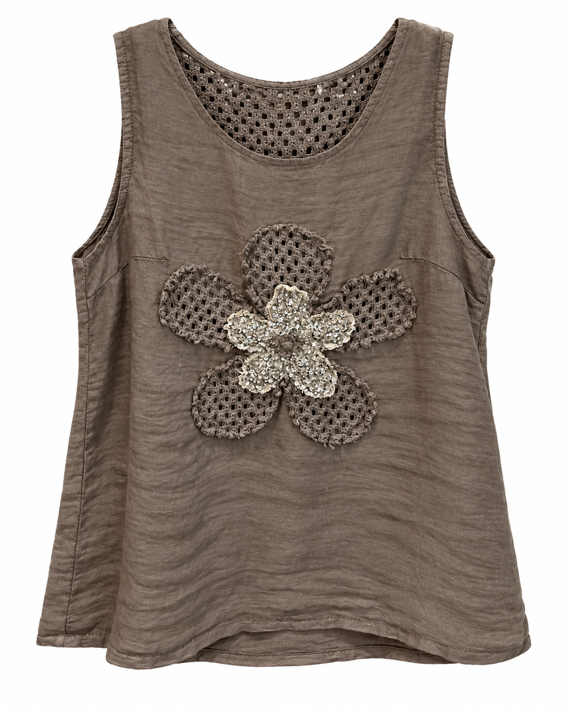 Linen Crochet Flower Top