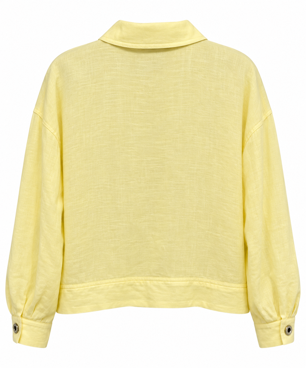 Sunshine Yellow Linen Jacket with Crystal Embellishments