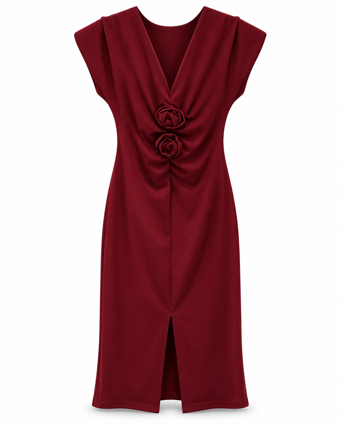 Burgundy Rose V-Neck Midi Dress