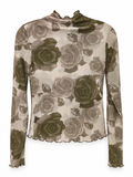 Olive Rose Print Mesh Top