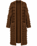 Luxe Fringe Knit Long Cardigan – Walnut Brown