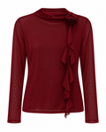 Burgundy Mesh Rose-Detail Blouse