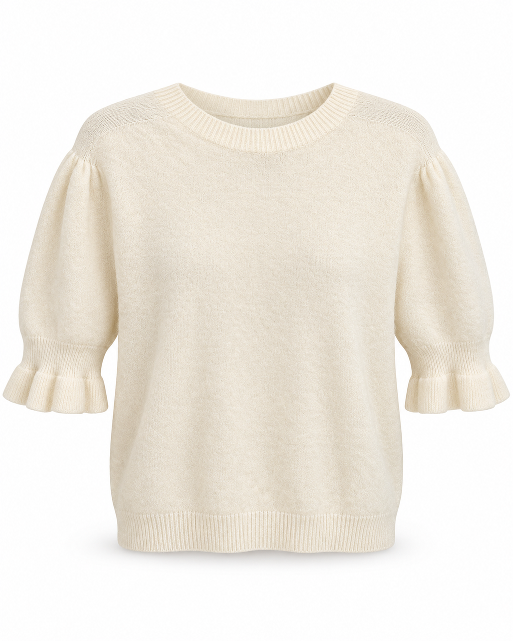 Ivory Puff Sleeve Ruffle Cuff Knit Top