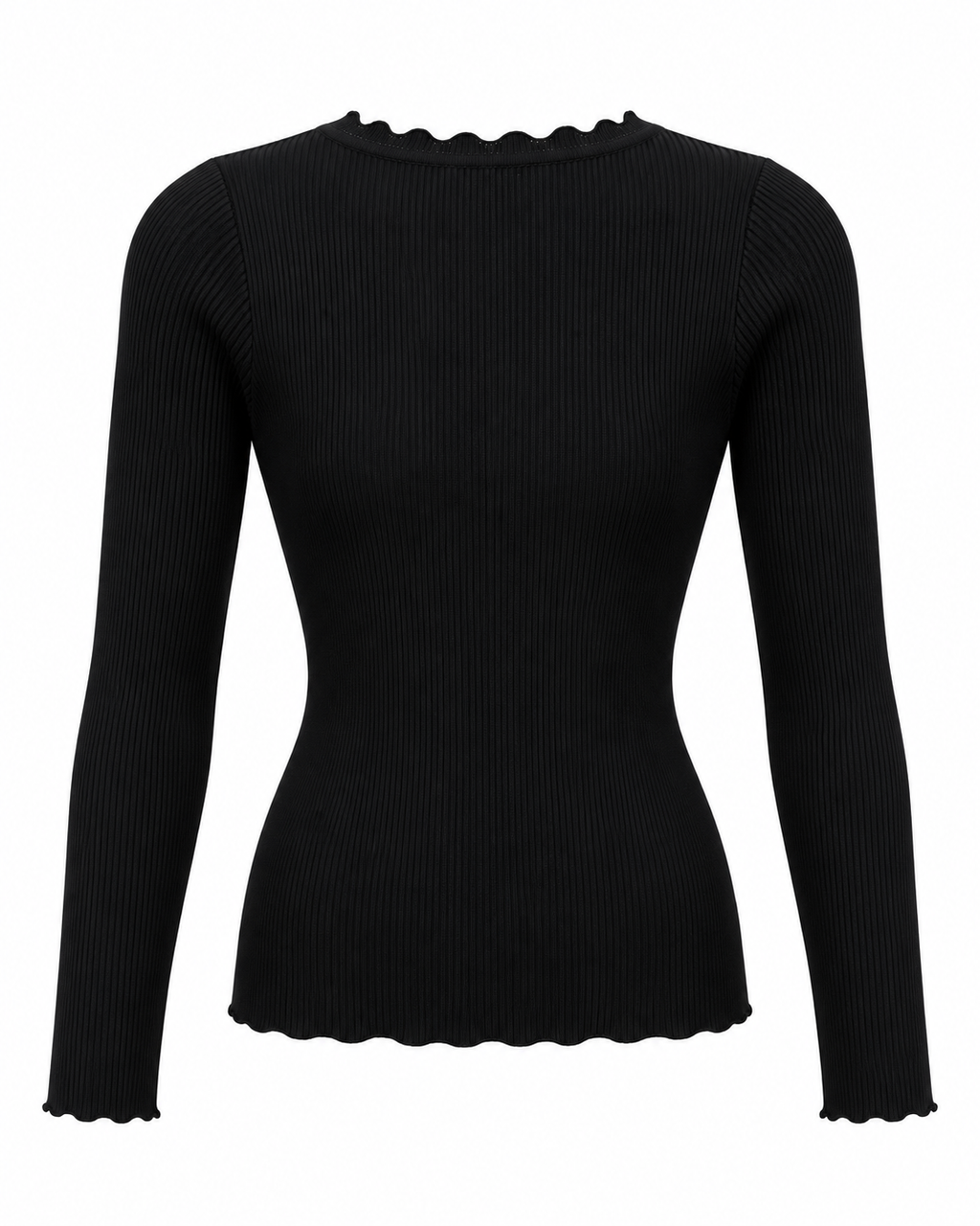 Black ribbed wide-leg trousers, front view