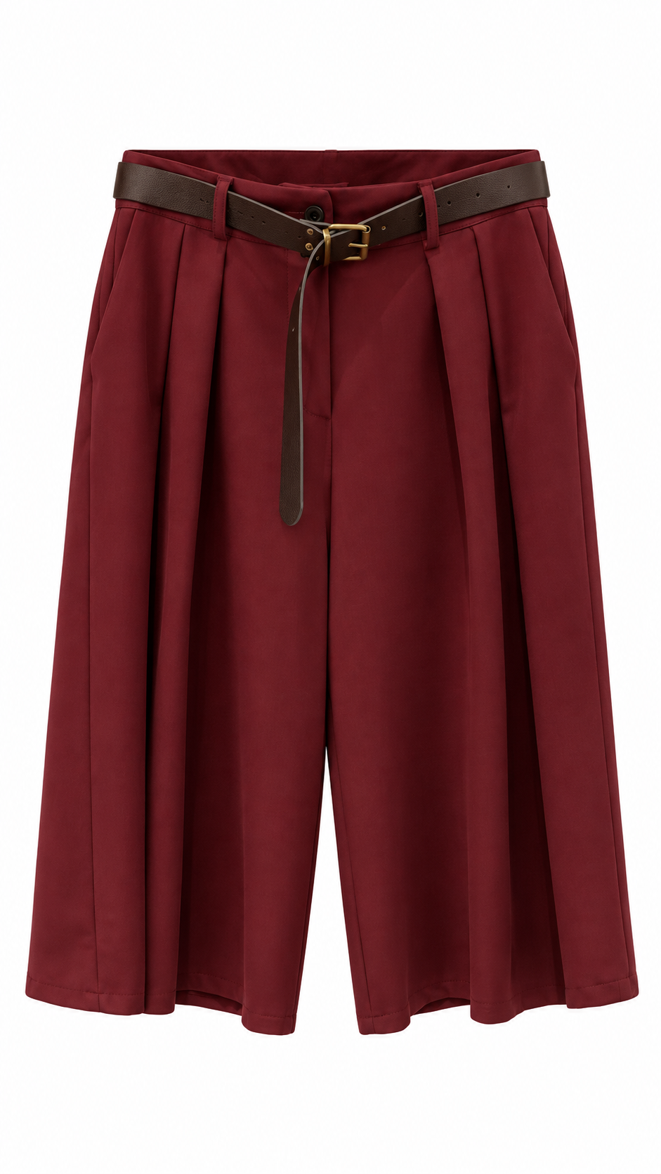 Burgundy Belted Bermuda Shorts