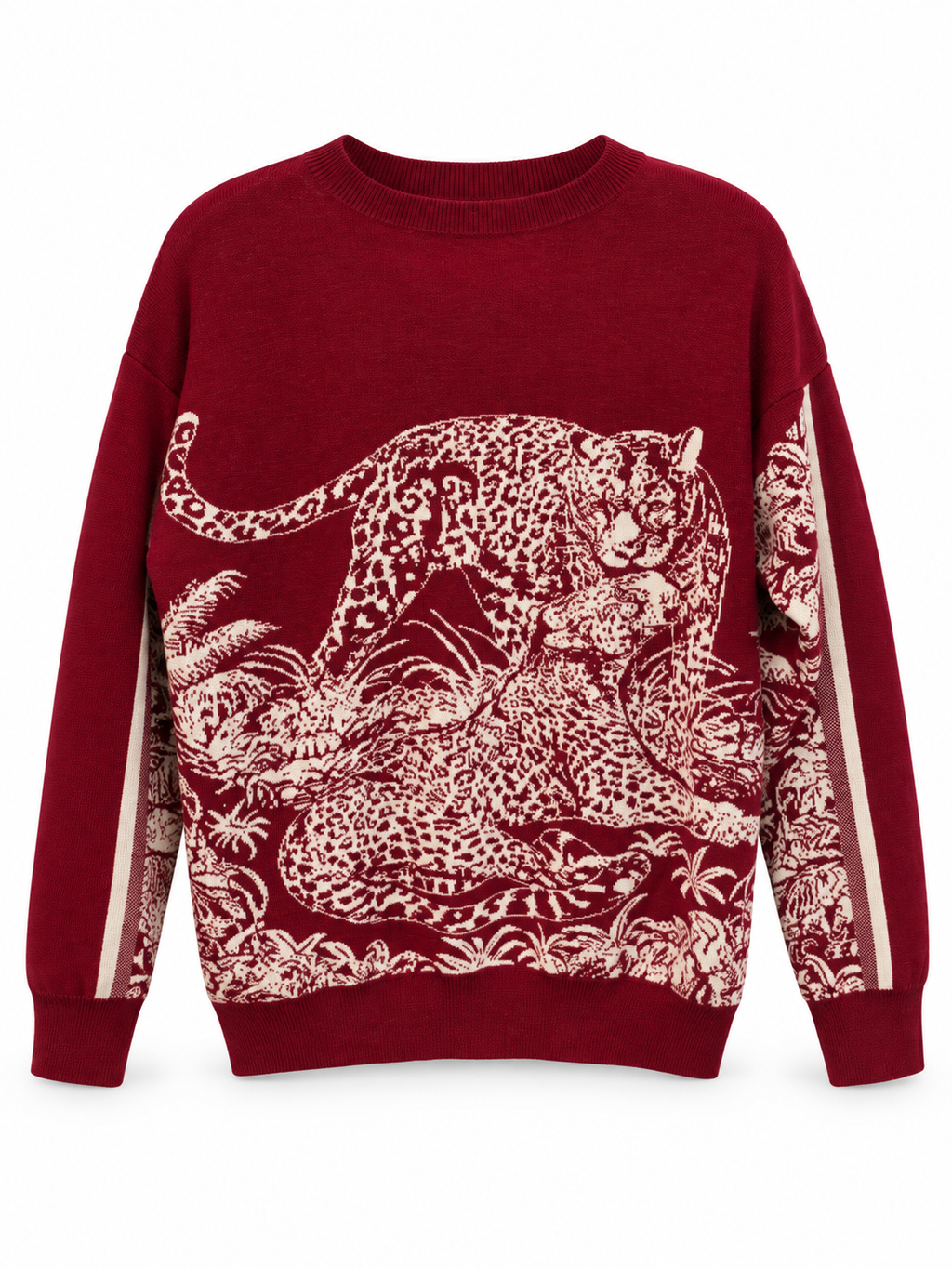 Burgundy Leopard Jacquard Knit Sweater
