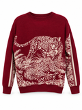 Burgundy Leopard Jacquard Knit Sweater