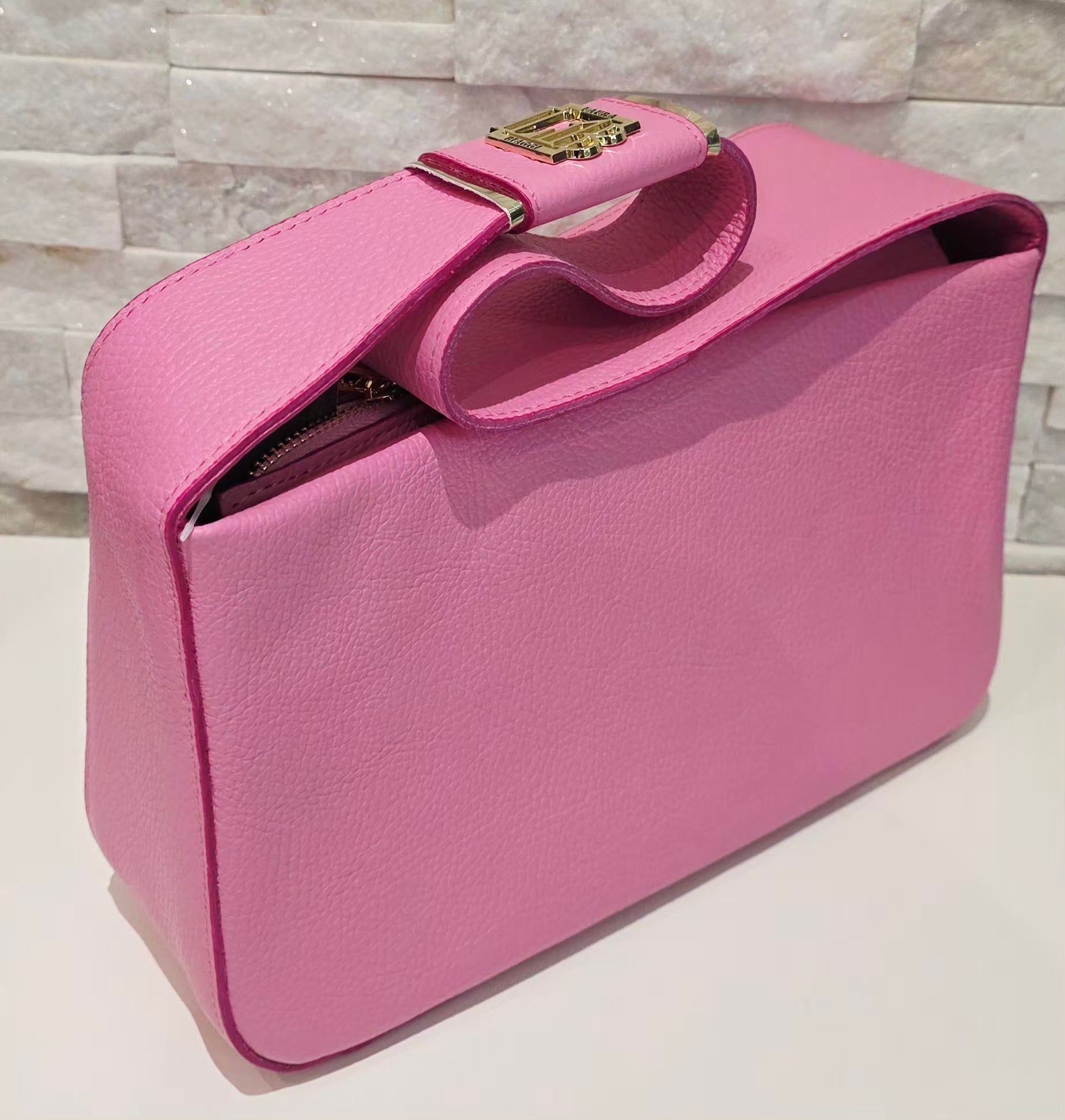 Genuine Leather Structured Top Handle Bag