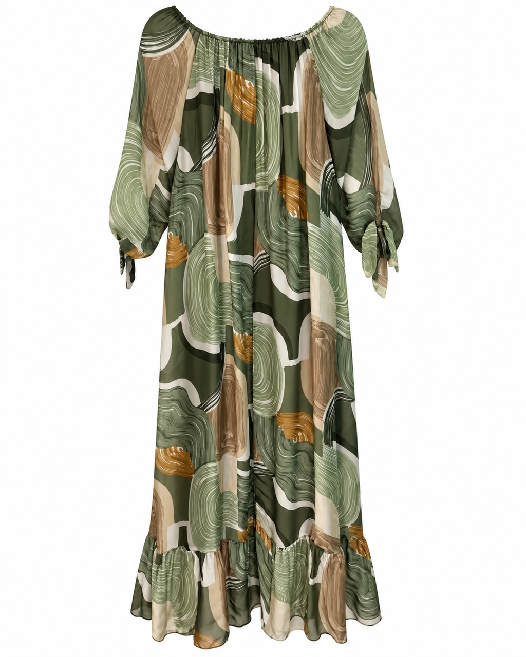 Olive Abstract Print Silk Dress