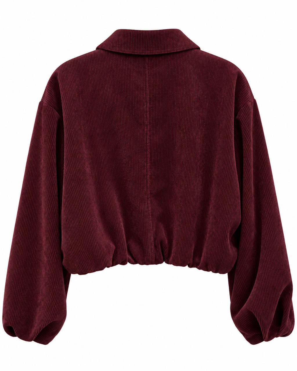 Burgundy corduroy cropped jacket front view