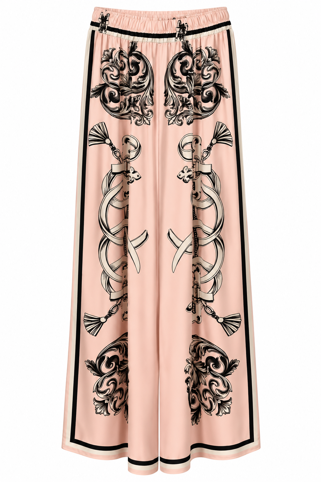 Baroque Chain Print Satin Bomber Jacket & Wide-Leg Pants Set
