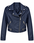 Navy Faux Leather Moto Jacket