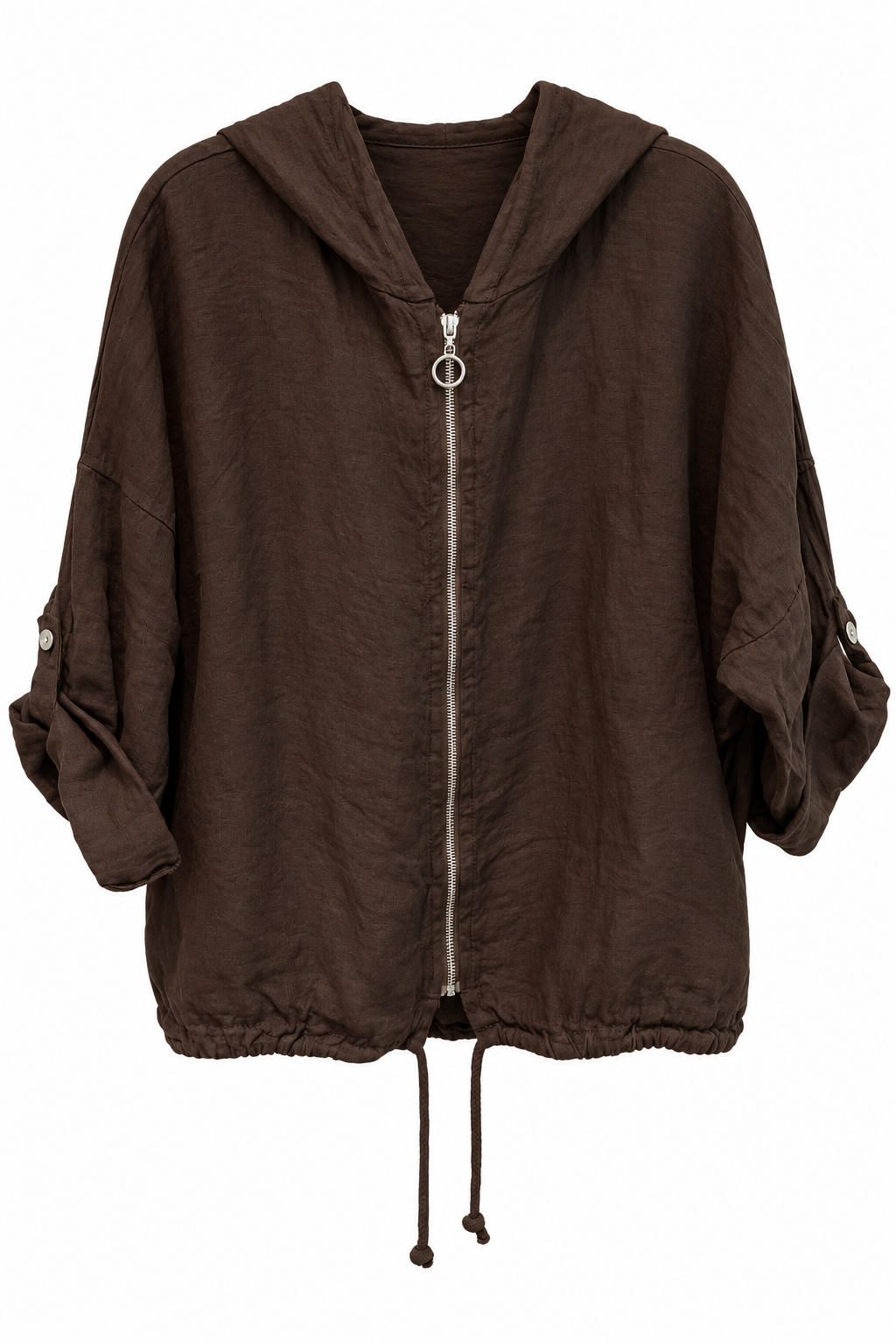 Chocolate Brown Linen Hooded Jacket