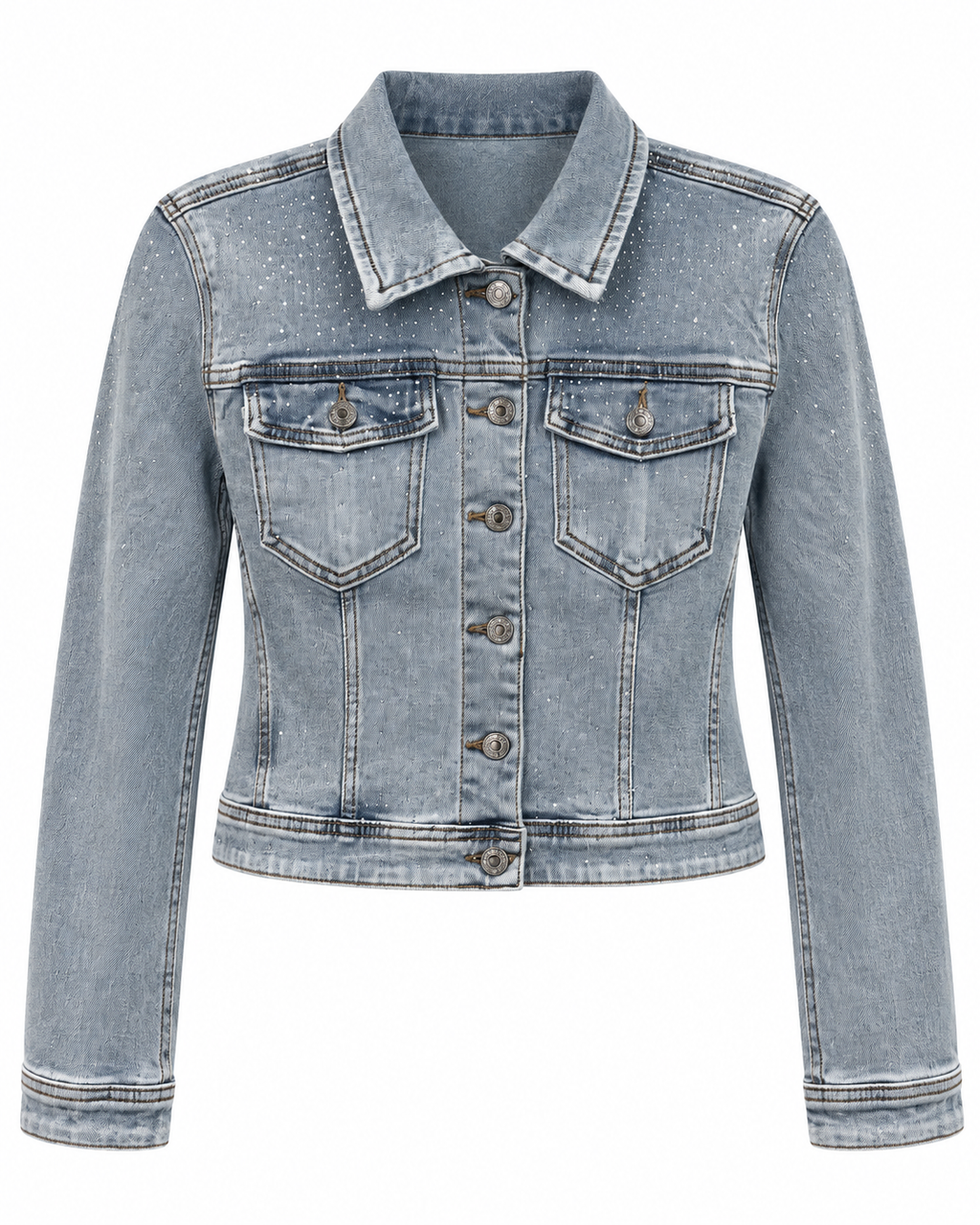 Crystal rhinestone denim jacket back view