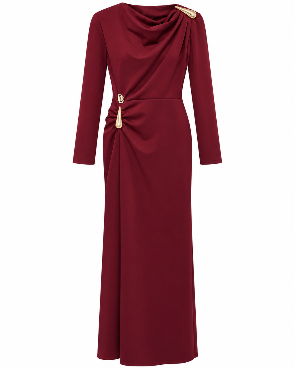 Burgundy Gold-Detail Maxi Dress