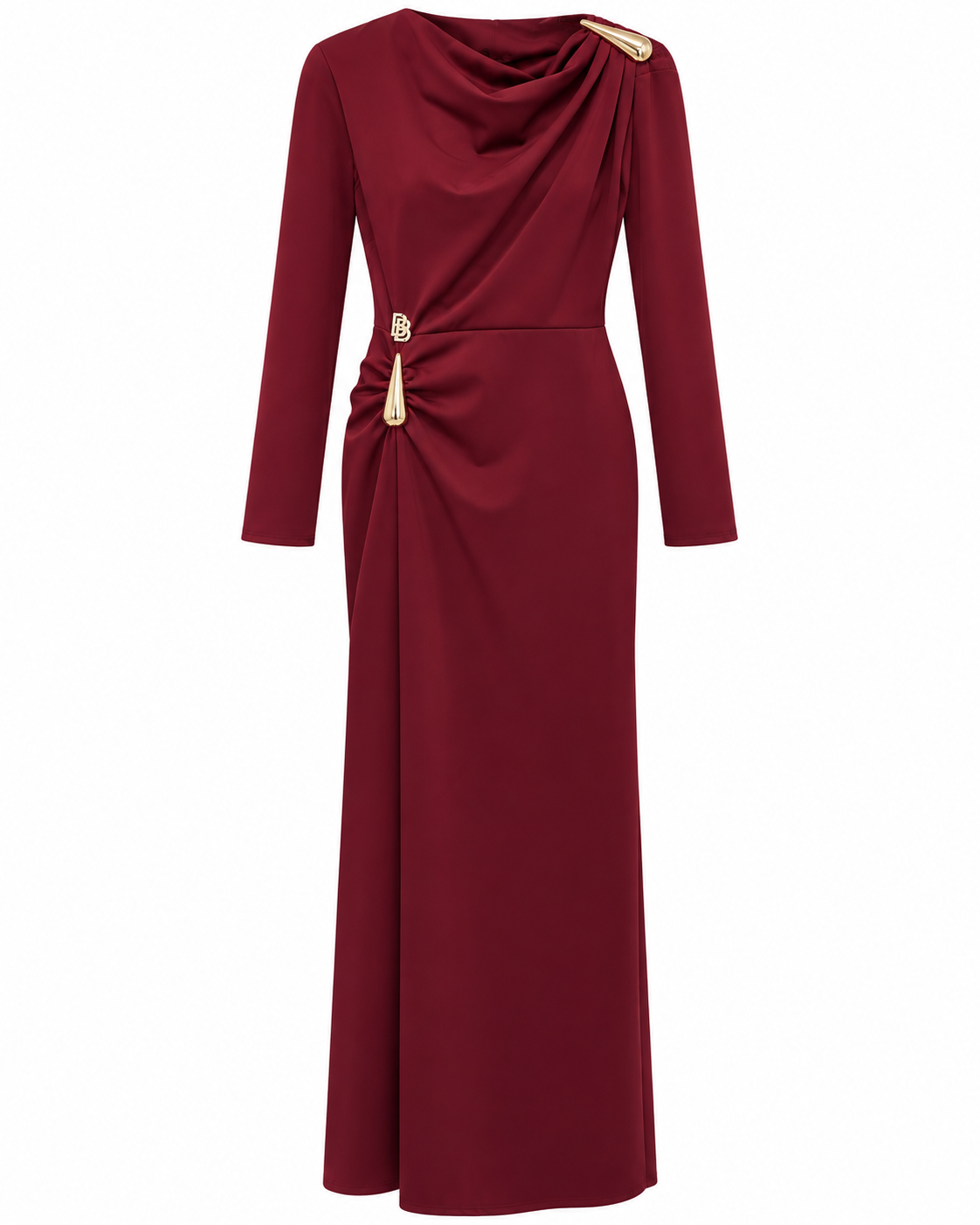 Burgundy Gold-Detail Maxi Dress