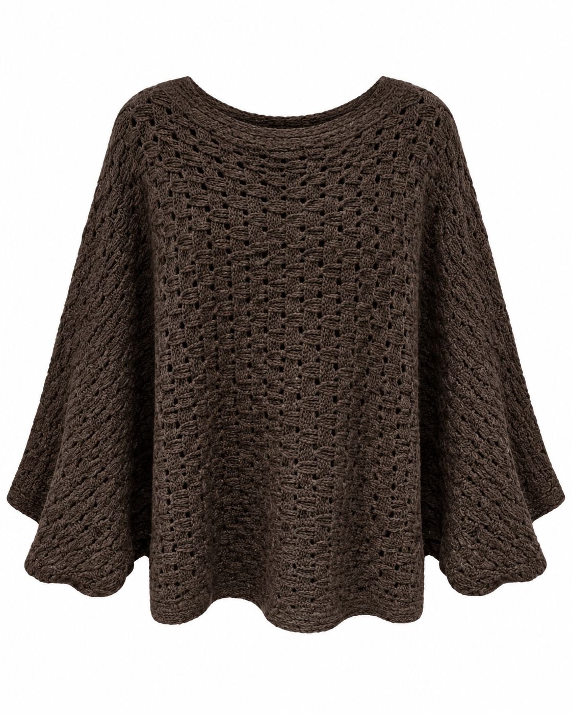 Chocolate Open-Knit Wide-Sleeve Sweater