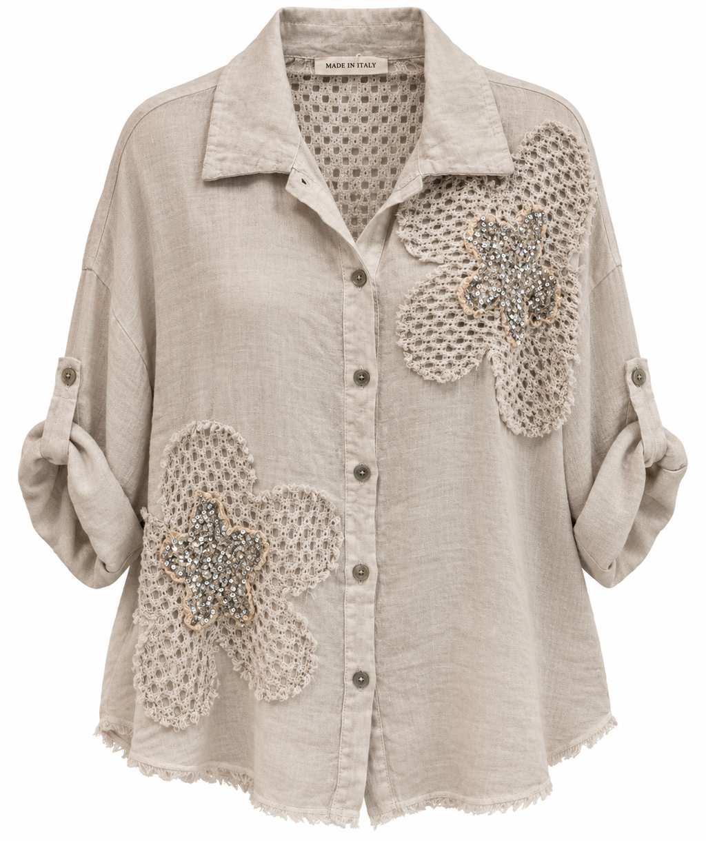 Italian Linen Sequin Floral Shirt