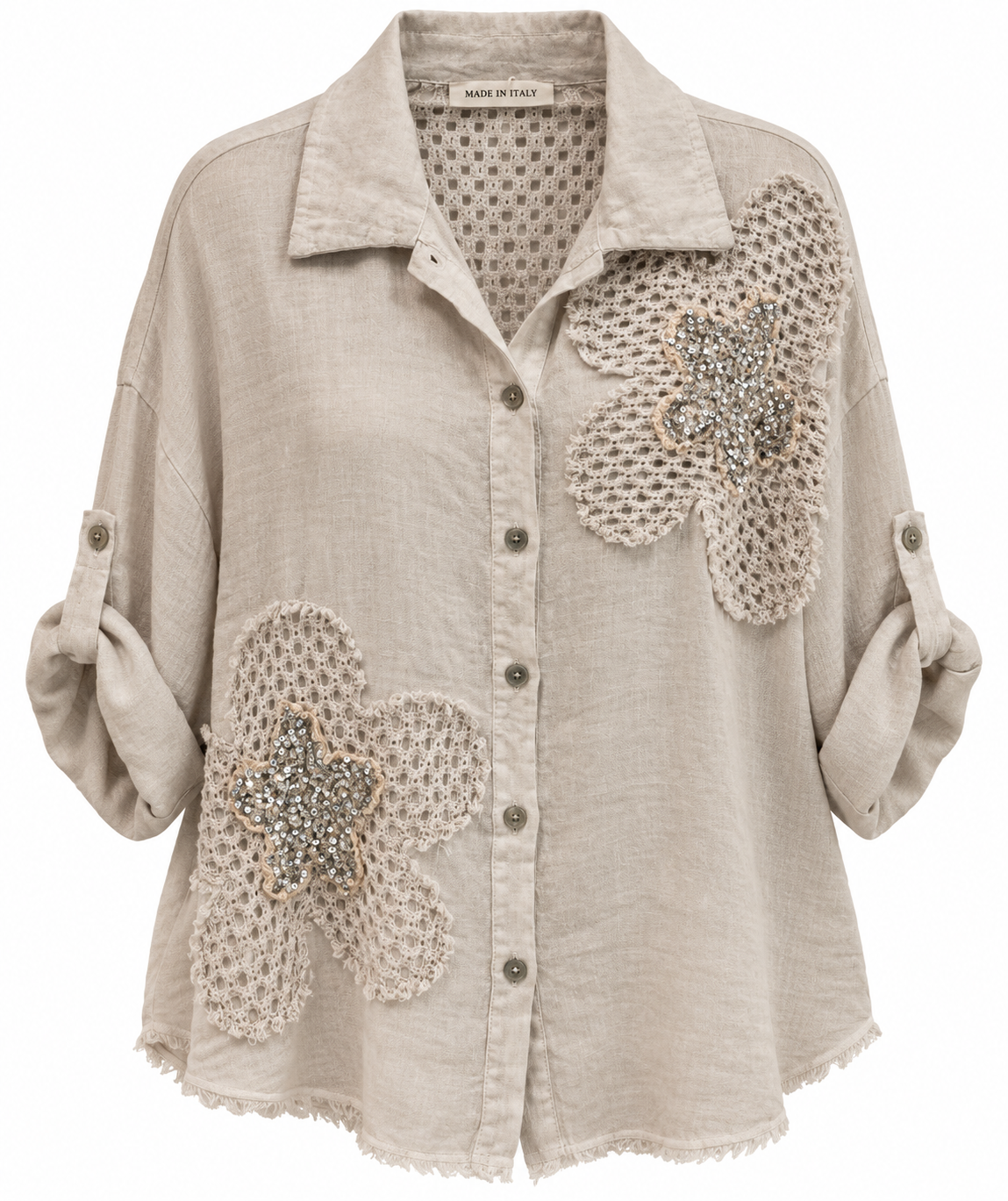 Italian Linen Sequin Floral Shirt
