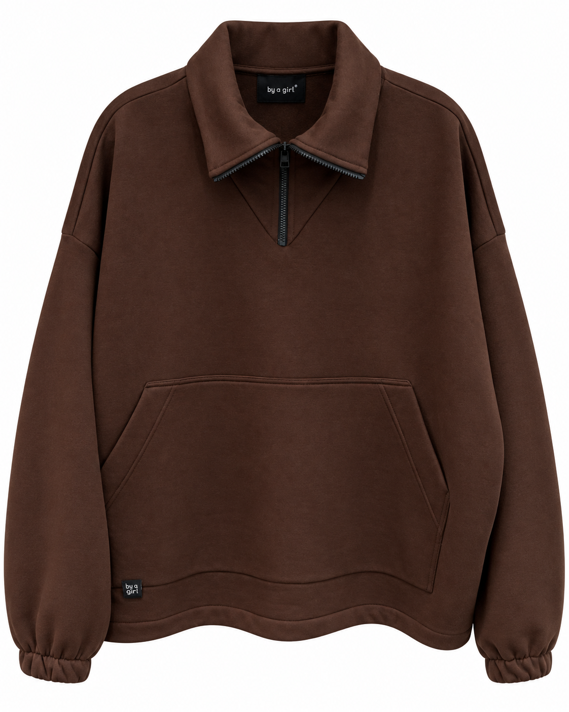 Chocolate Brown Half-Zip Cotton Sweatshirt