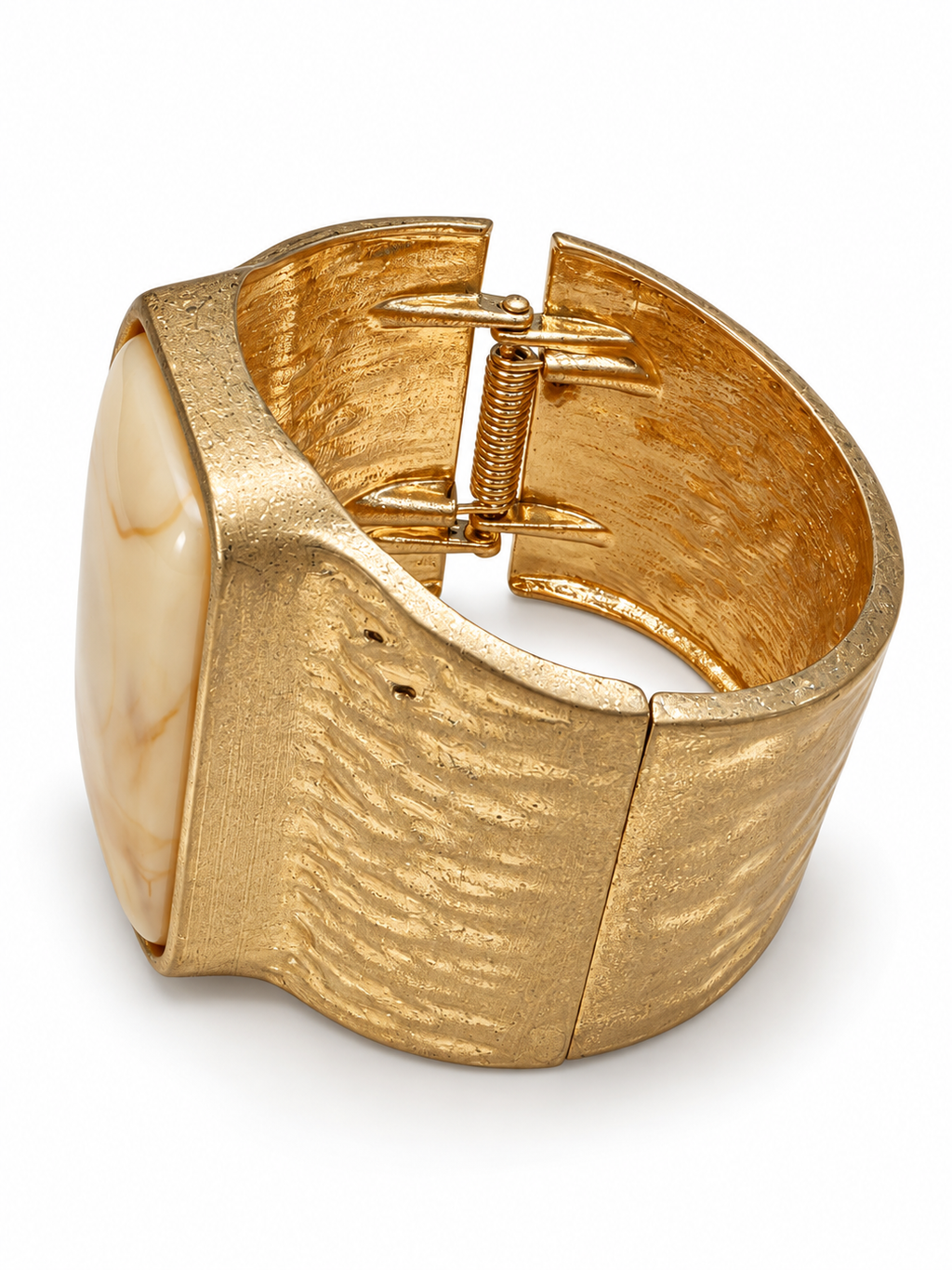 Hammered Gold Stone Cuff Bracelet