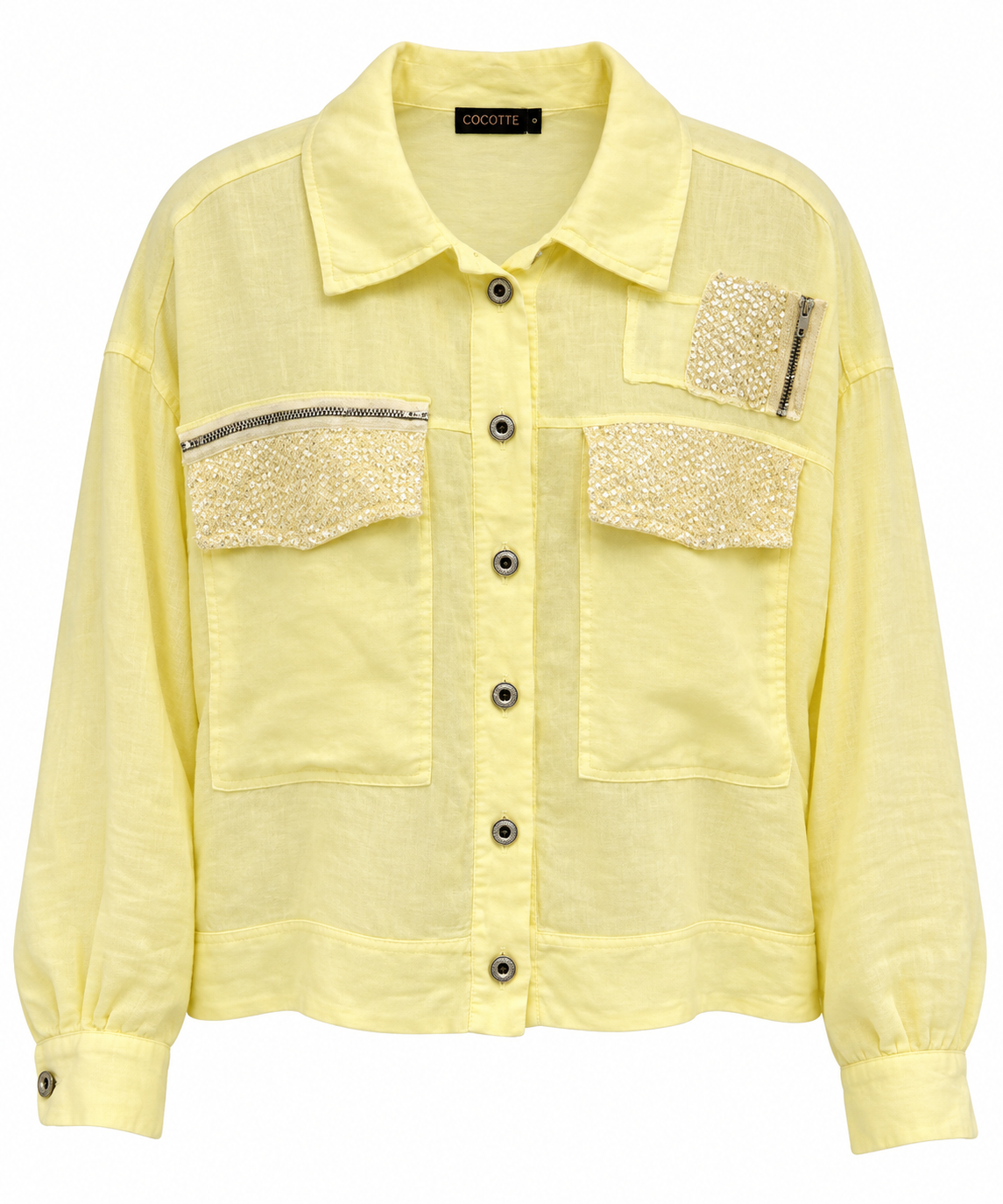 Sunshine Yellow Linen Jacket with Crystal Embellishments